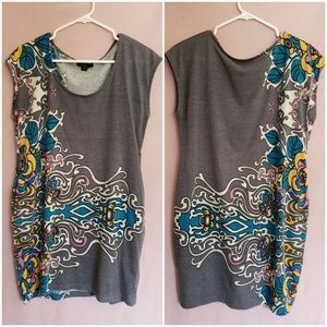 Gray Tunic with Pockets and Colorful Design